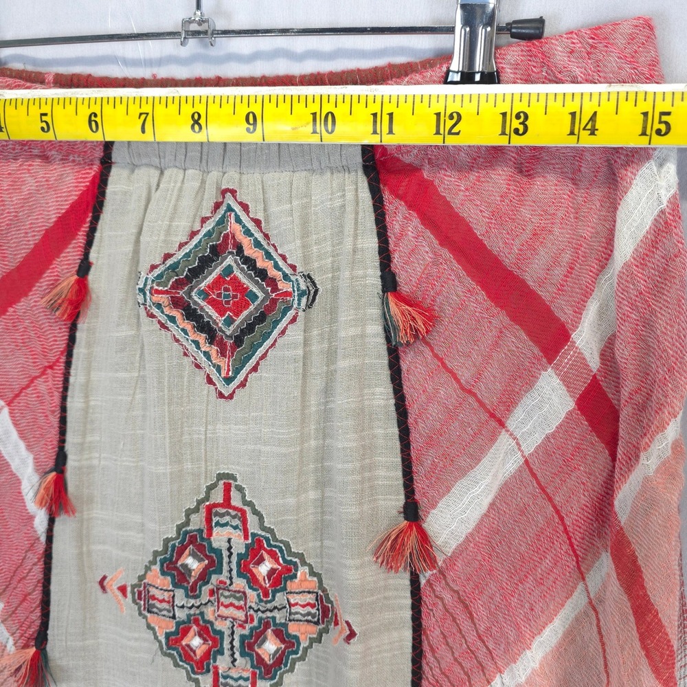 Soft Surroundings Boho Artisan Maxi Skirt S Embroidered Tassel Gauzy Aztec - Picture 5 of 12